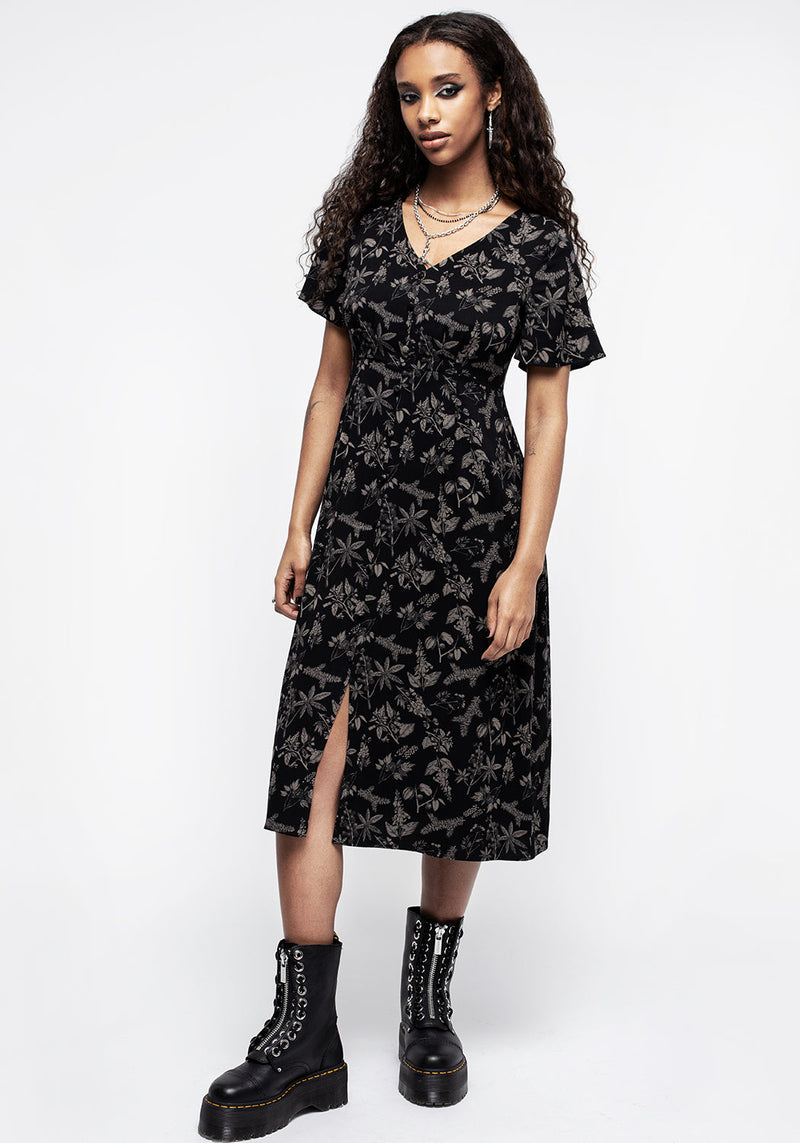 Poisonous Pflanzen Kurz Ärmel Midi Kleid