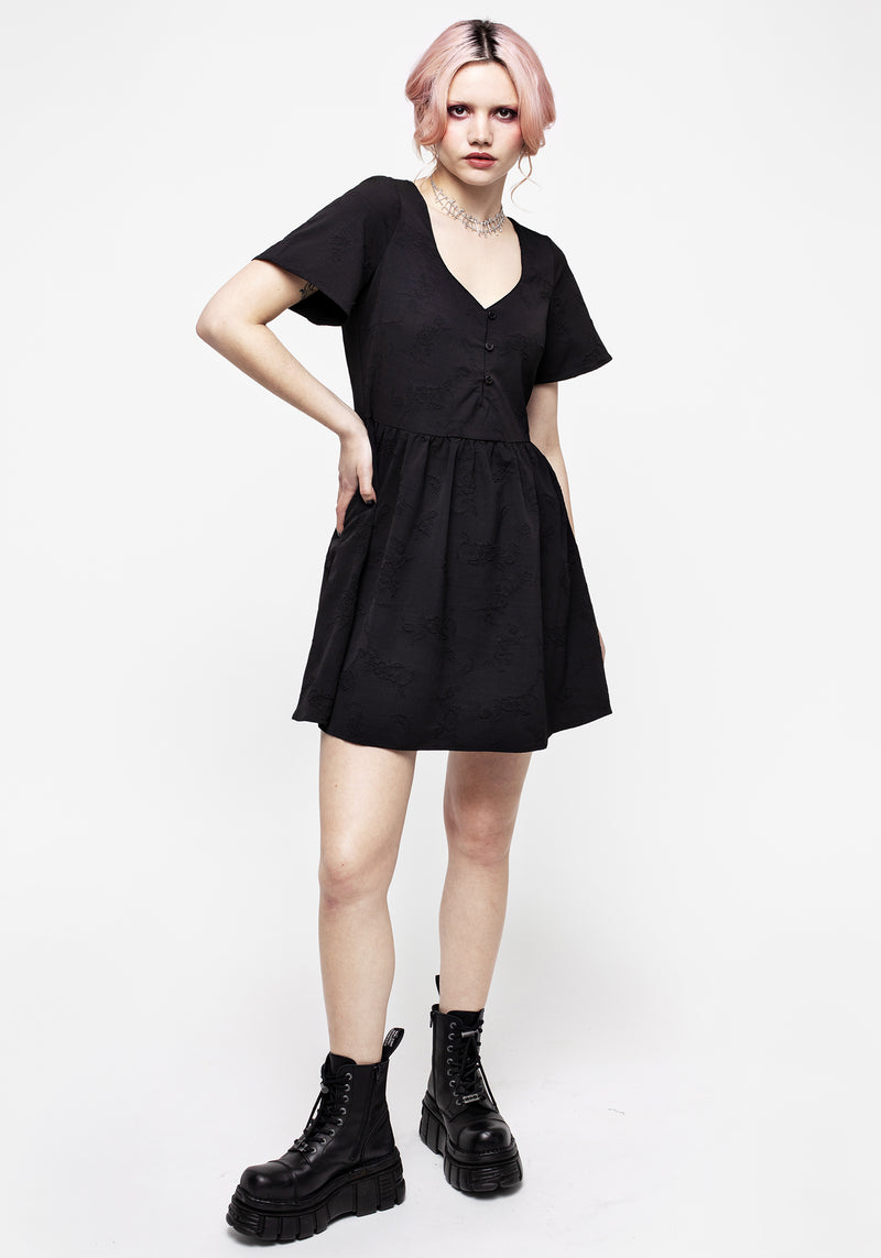 Medea Knopf Jacquard Blumenmuster Mini Kleid