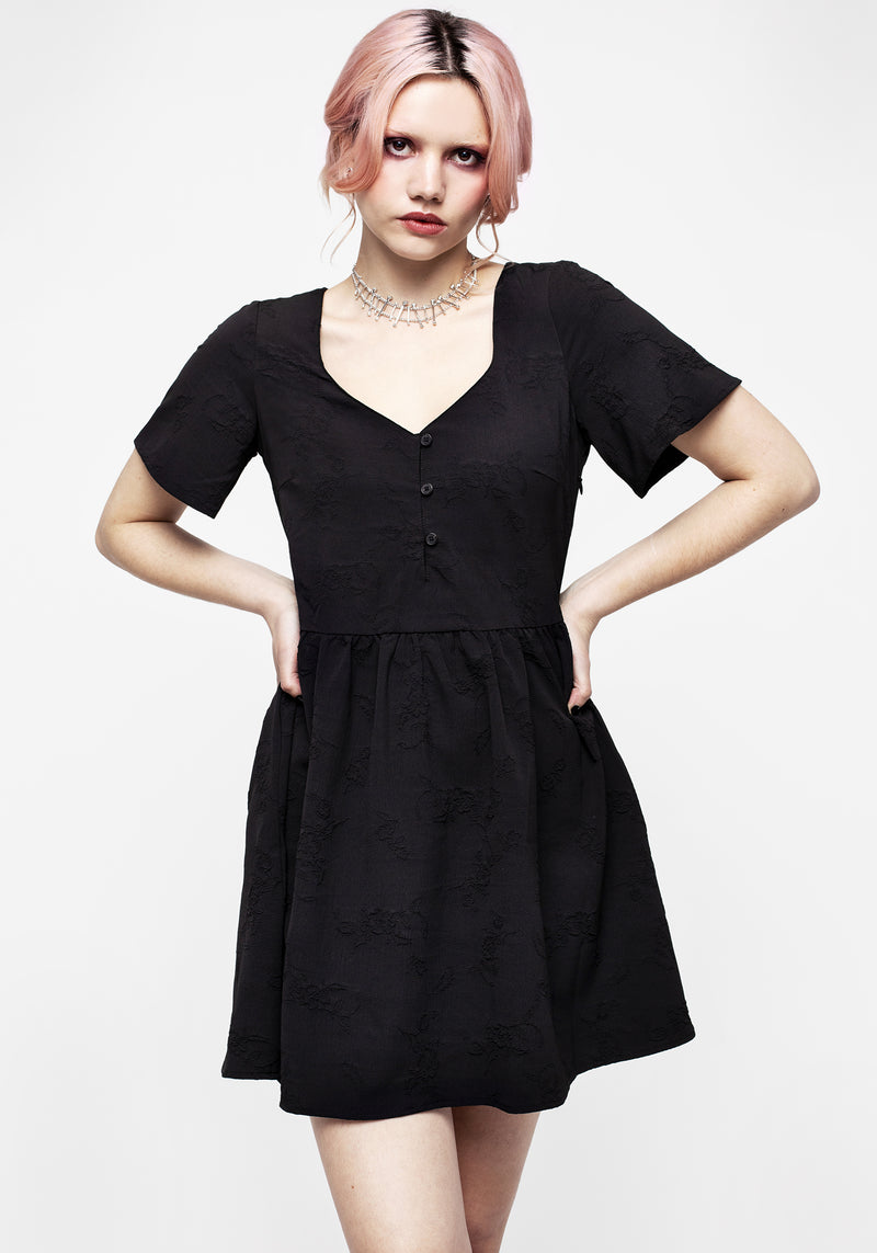 Medea Knopf Jacquard Blumenmuster Mini Kleid