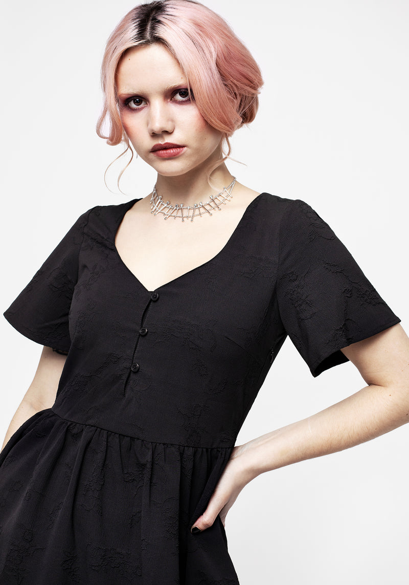 Medea Knopf Jacquard Blumenmuster Mini Kleid