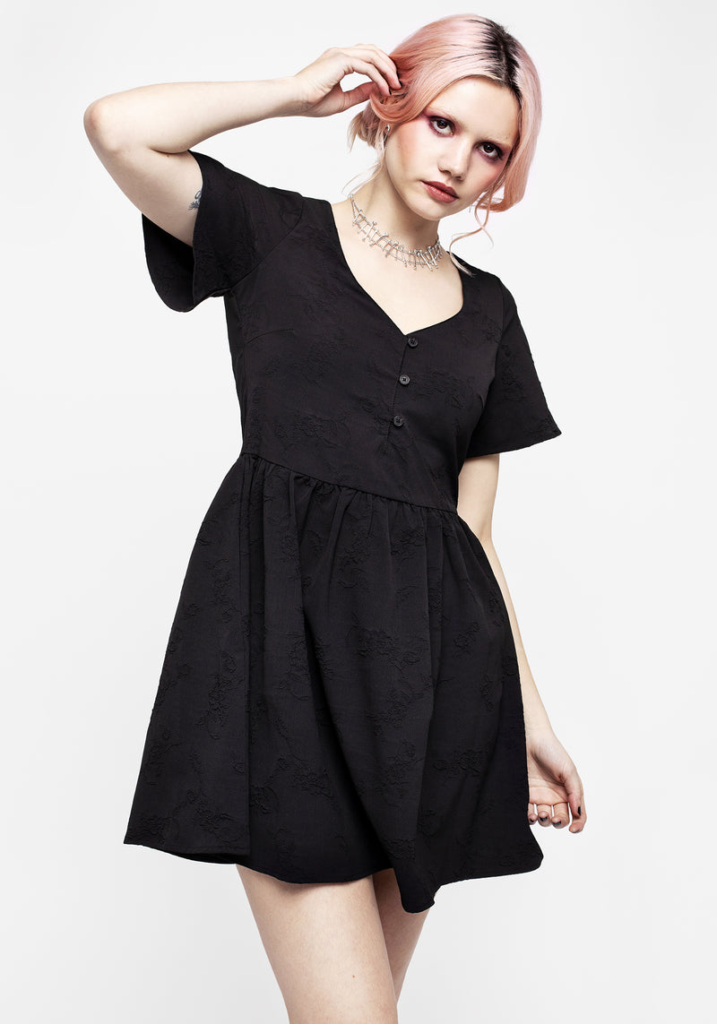 Medea Knopf Jacquard Blumenmuster Mini Kleid