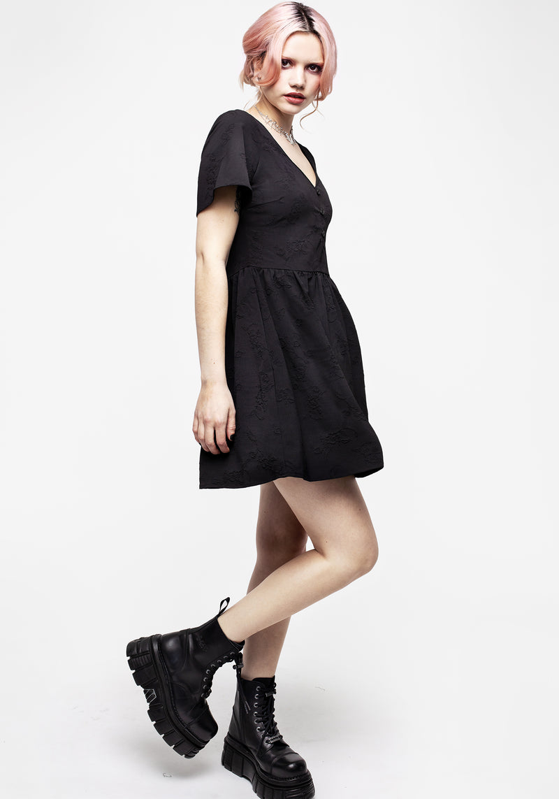 Medea Knopf Jacquard Blumenmuster Mini Kleid
