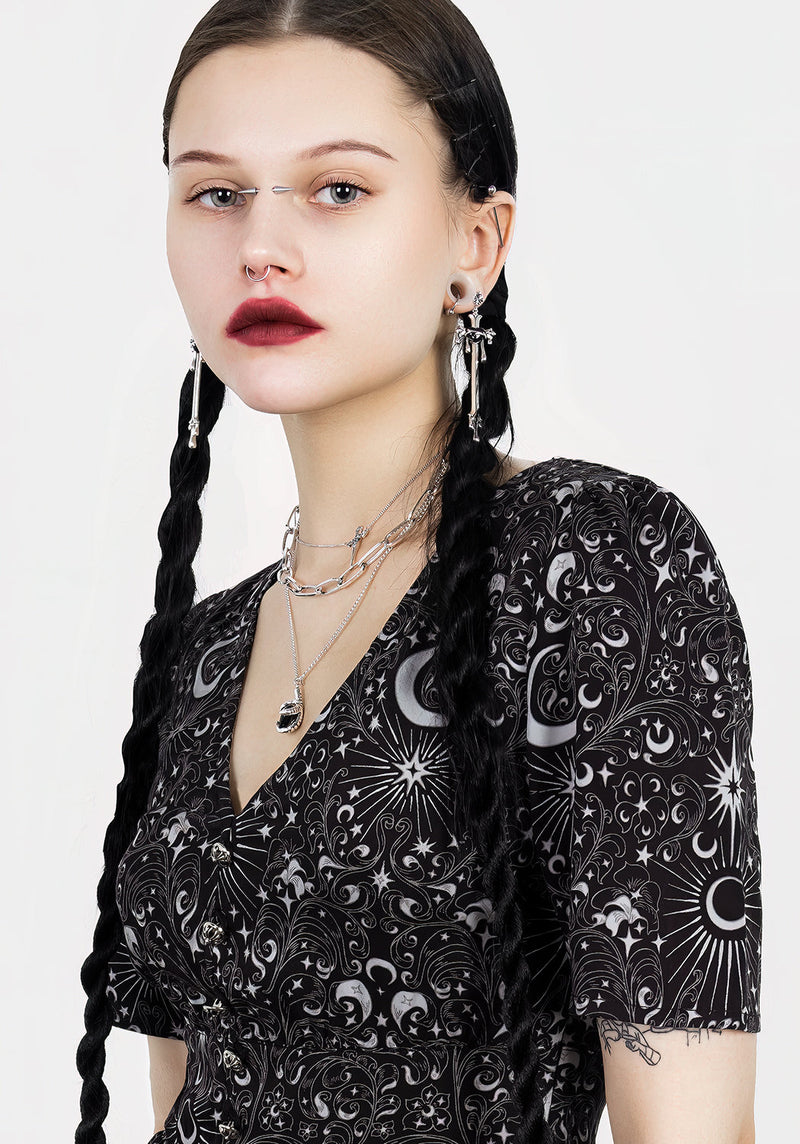 Stellaluna V Hals Knopf Kurz Ärmel Midaxi-Kleid Kleid