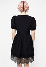 Mortuary Spitze Knopf Hoch Mini Kleid