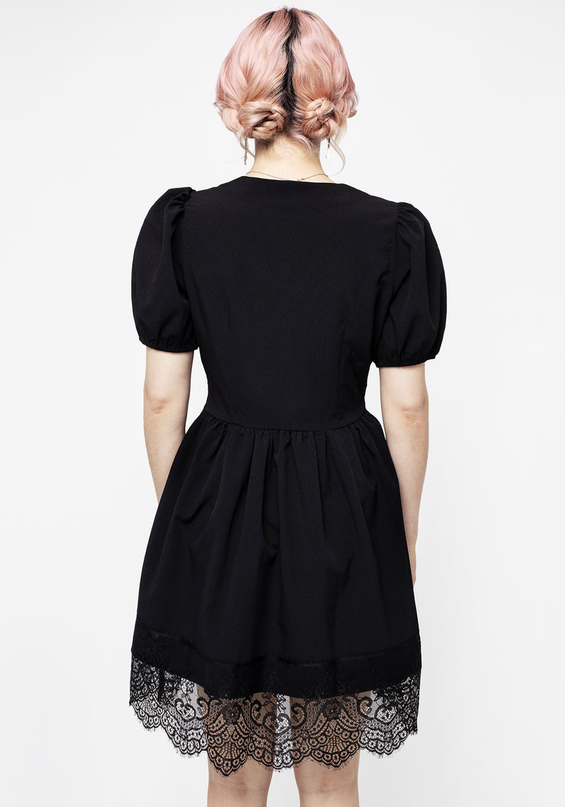 Mortuary Spitze Knopf Hoch Mini Kleid
