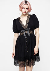 Mortuary Spitze Knopf Hoch Mini Kleid