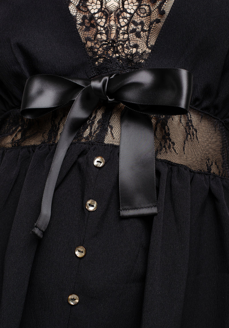 Mortuary Spitze Knopf Hoch Mini Kleid
