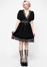 Mortuary Spitze Knopf Hoch Mini Kleid