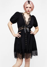 Mortuary Spitze Knopf Hoch Mini Kleid