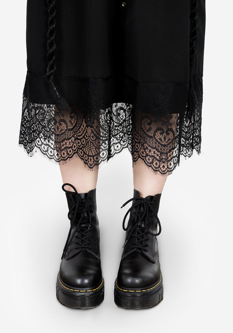 Mortuary Spitze Knopf Hoch Midi Kleid