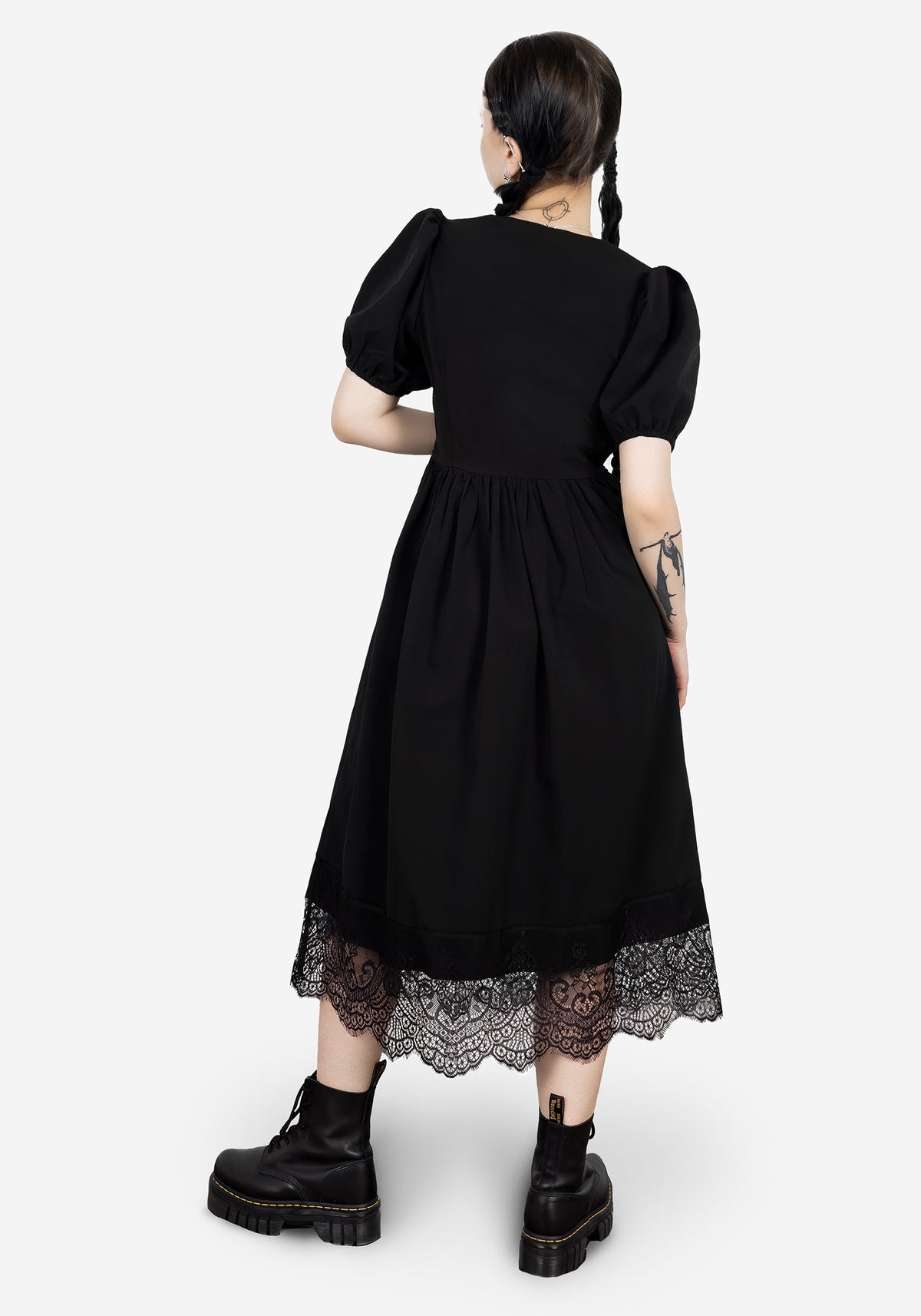 Mortuary Spitze Knopf Hoch Midi Kleid