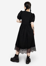 Mortuary Spitze Knopf Hoch Midi Kleid
