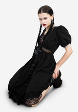 Mortuary Spitze Knopf Hoch Midi Kleid