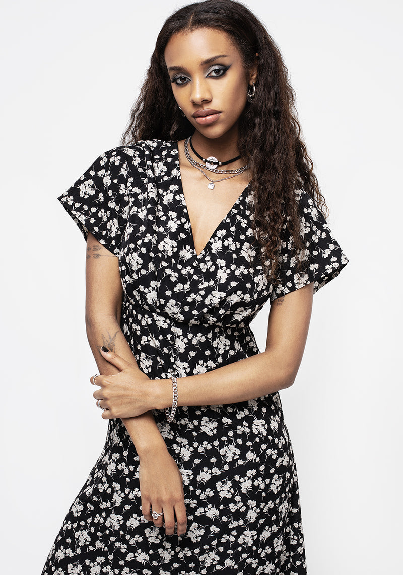 Demeter Druck V-Ausschnitt Knopf Runter Midi Kleid