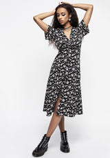 Demeter Druck V-Ausschnitt Knopf Runter Midi Kleid