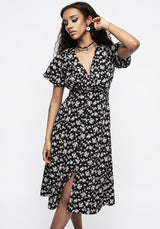 Demeter Druck V-Ausschnitt Knopf Runter Midi Kleid