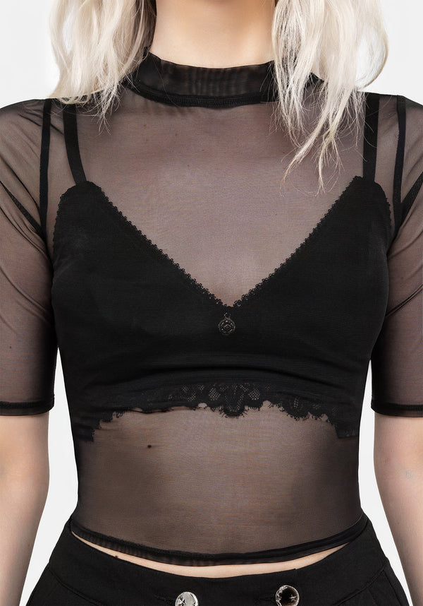 YINGWIN Dames crop top visnet mesh opengewerkte haltertop gothic kleding dames, zwart, XXL YINGWIN Dames crop top visnet mesh opengewerkte haltertop gothic kleding dames, zwart, XXL