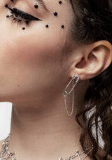 Vicious Silver Plated Safety Pin Stud Earrings With Chain