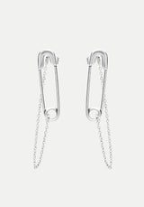 Vicious Silver Plated Safety Pin Stud Earrings With Chain