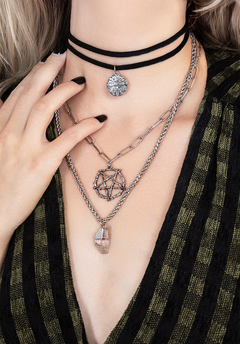 Triune 3 Gelagert Halskette Pentagramm Und Kristall