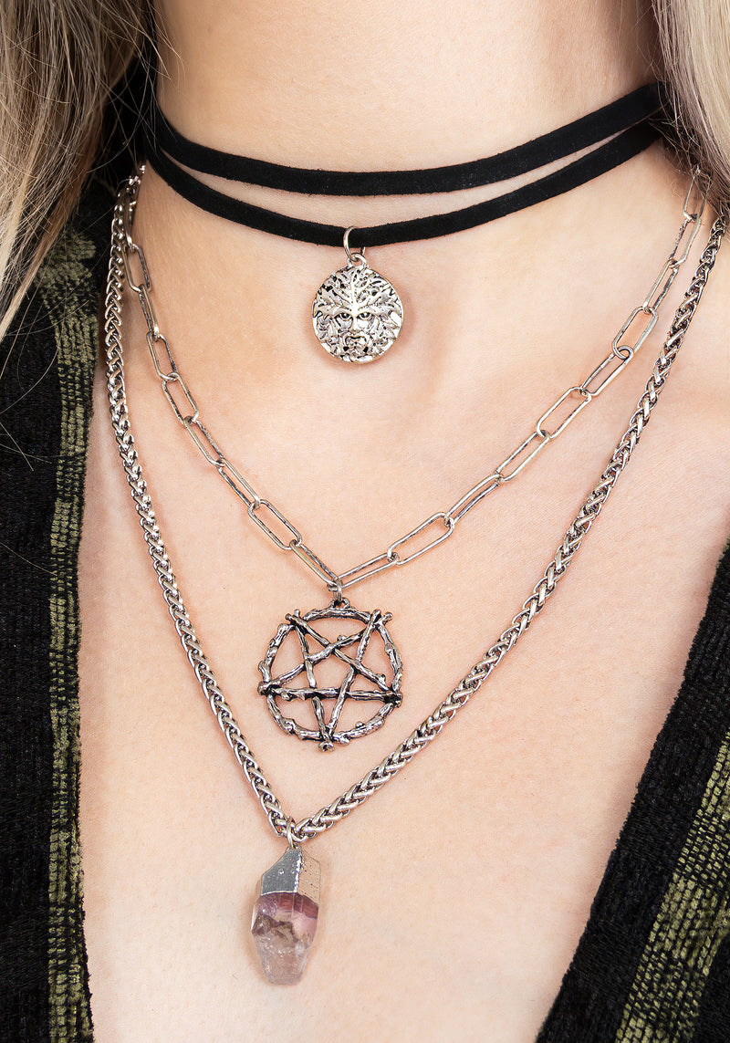 Triune 3 Gelagert Halskette Pentagramm Und Kristall