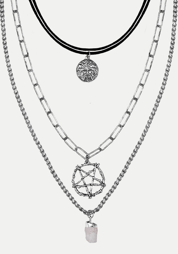 Triune 3 Gelagert Halskette Pentagramm Und Kristall