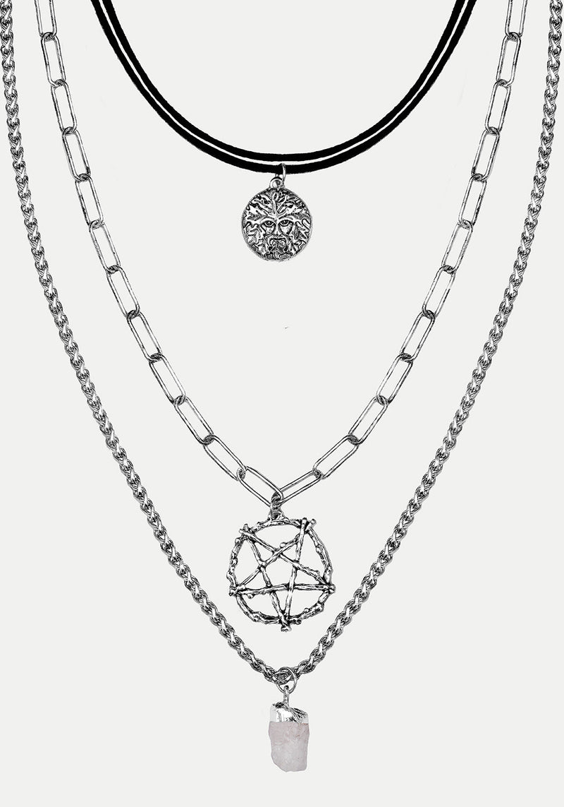 Triune 3 Gelagert Halskette Pentagramm Und Kristall