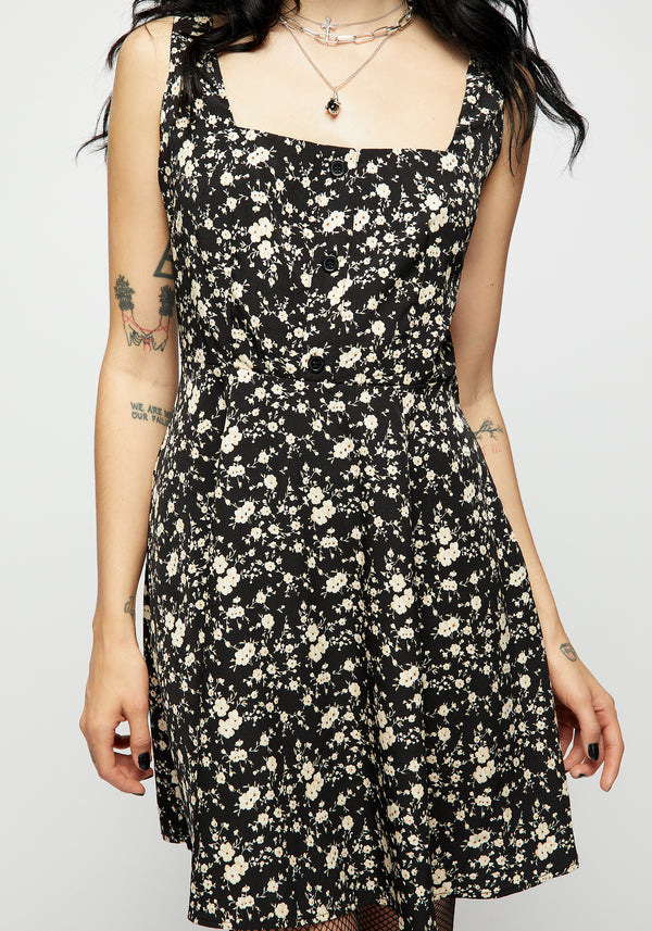 Dryad Blumenmuster Knopf Mini Kleid