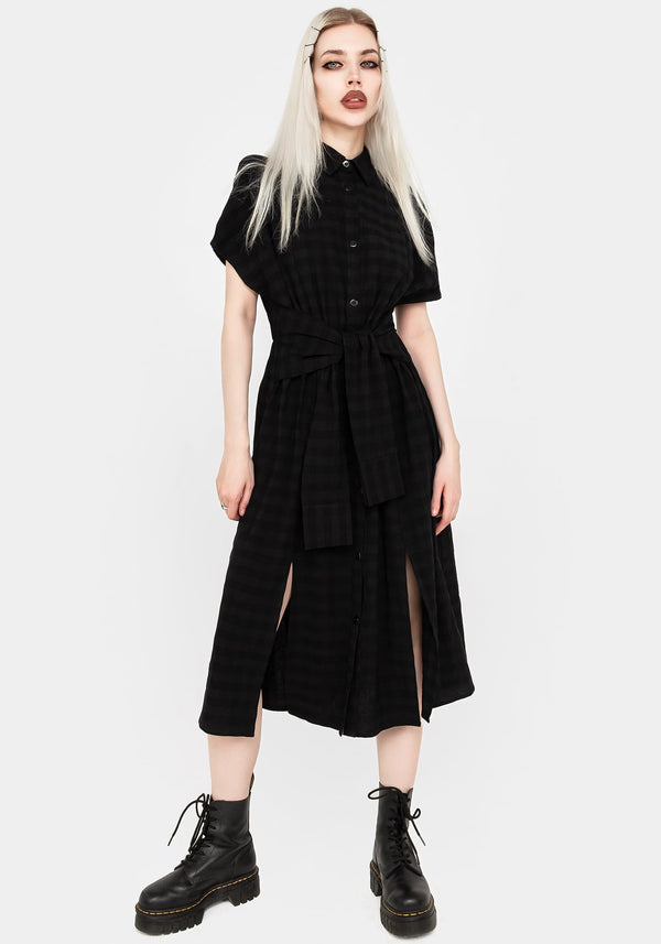 Hattie Hemd Ärmel Krawatte Taille Hemd Kleid