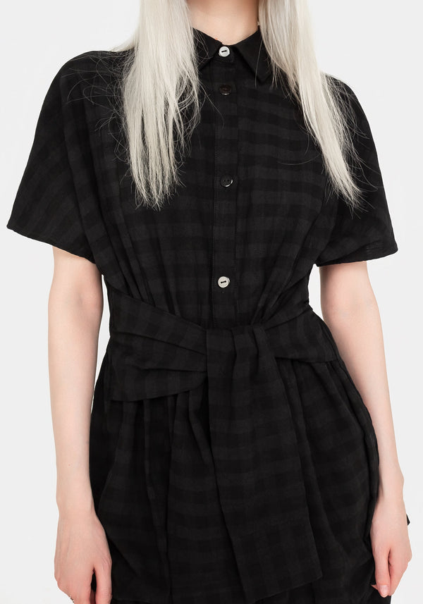 Hattie Hemd Ärmel Krawatte Taille Hemd Kleid