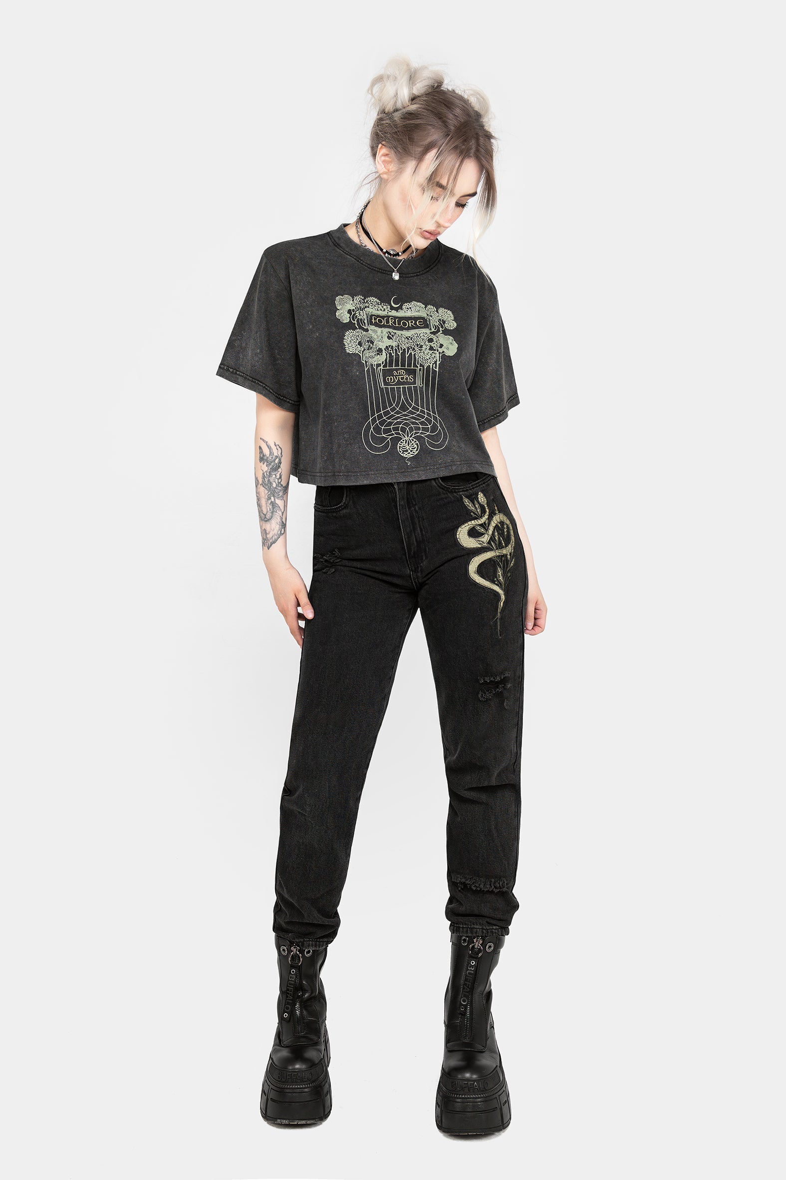 Folklore Kastenförmig Kurz T-Shirt