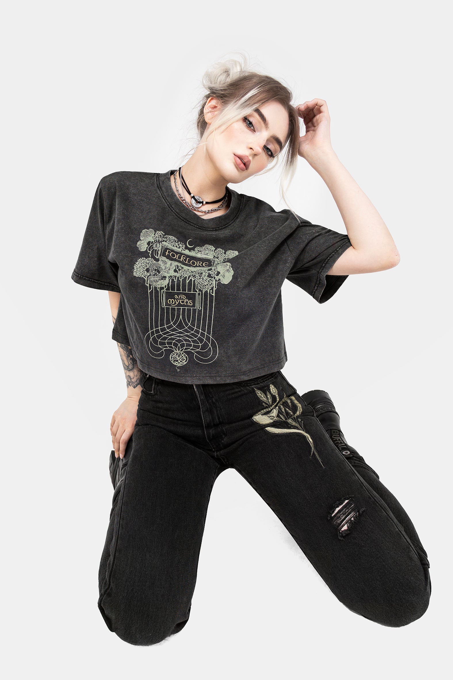 Folklore Kastenförmig Kurz T-Shirt
