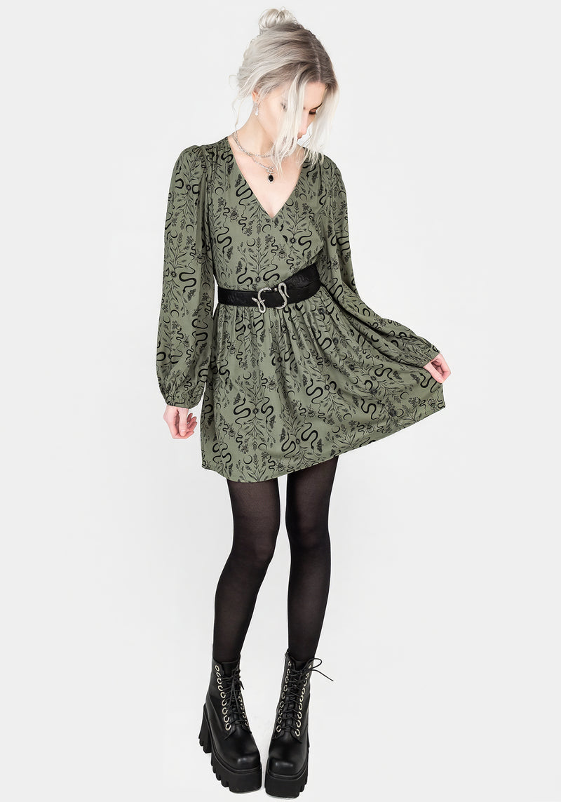Dominion Schlange Druck V-Ausschnitt Mini Kleid