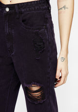 Planchette Bestickt Abgenutzt Denim Mom Jeans