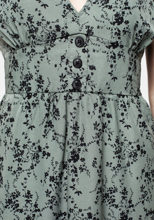 Cassie Grün Blumenmuster Korsett Mini Kleid
