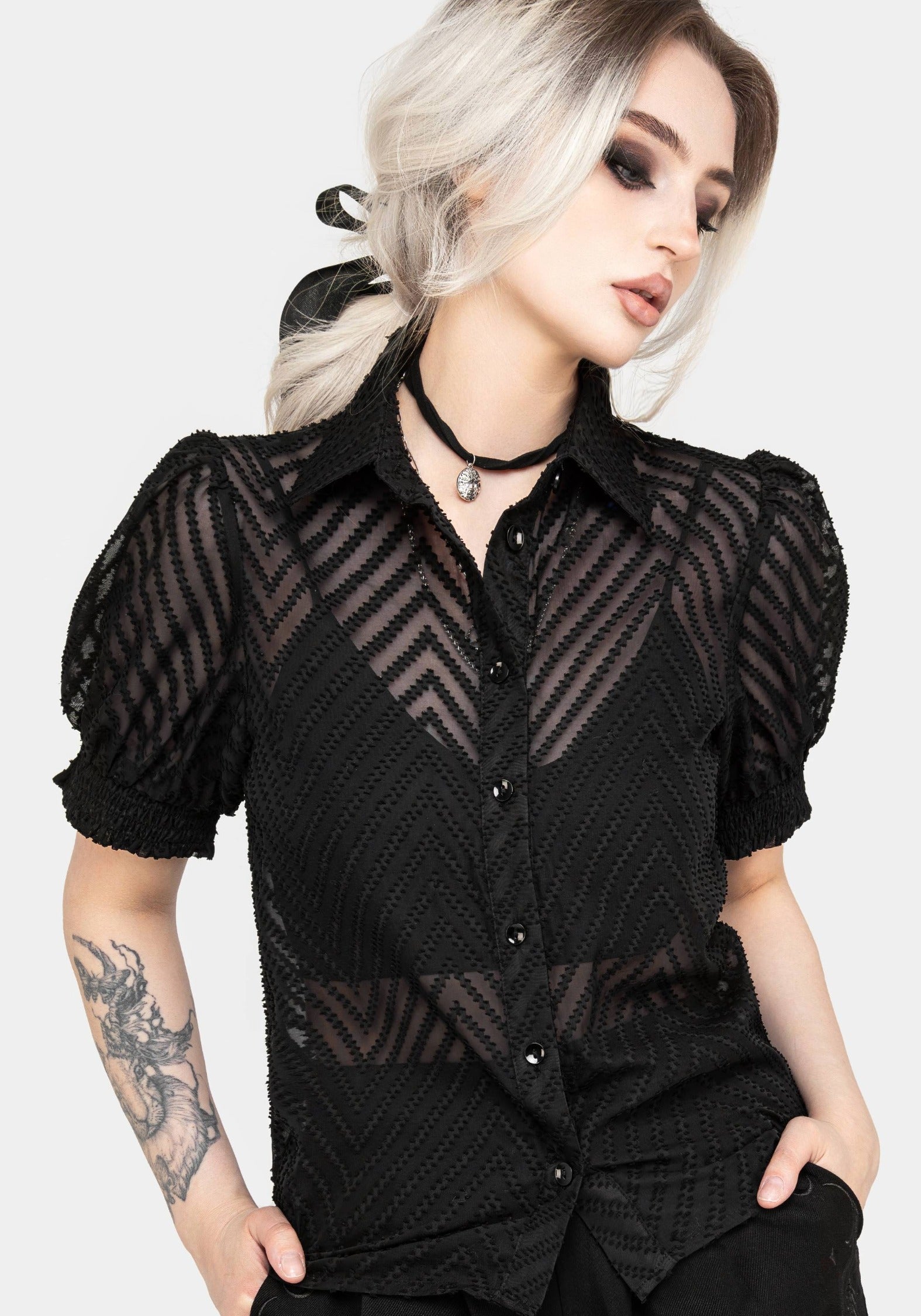 Chevron Knopf Hoch Bluse Top