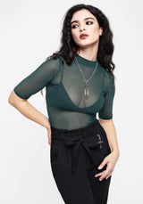 Jinx Mesh Kurz Ärmel Top - Grün