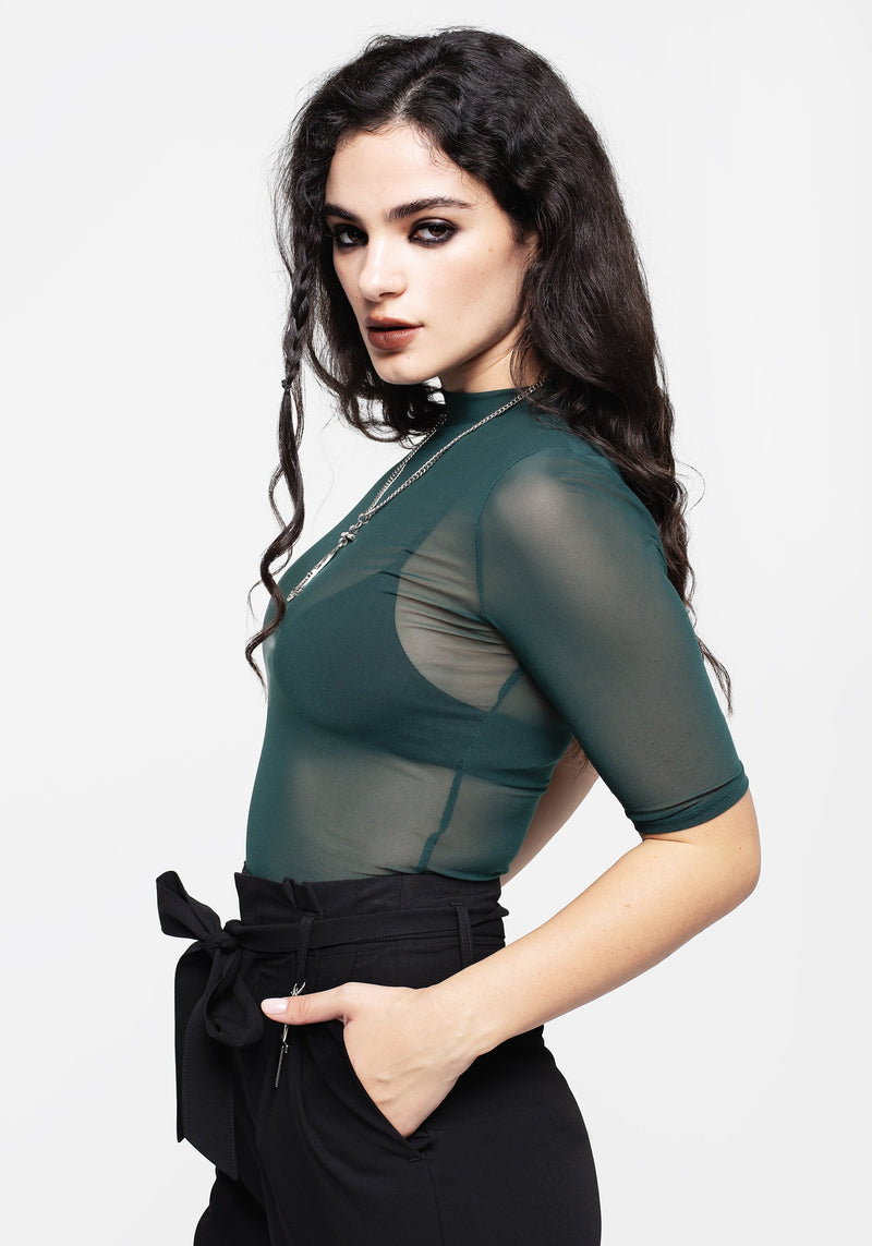 Jinx Mesh Kurz Ärmel Top - Grün