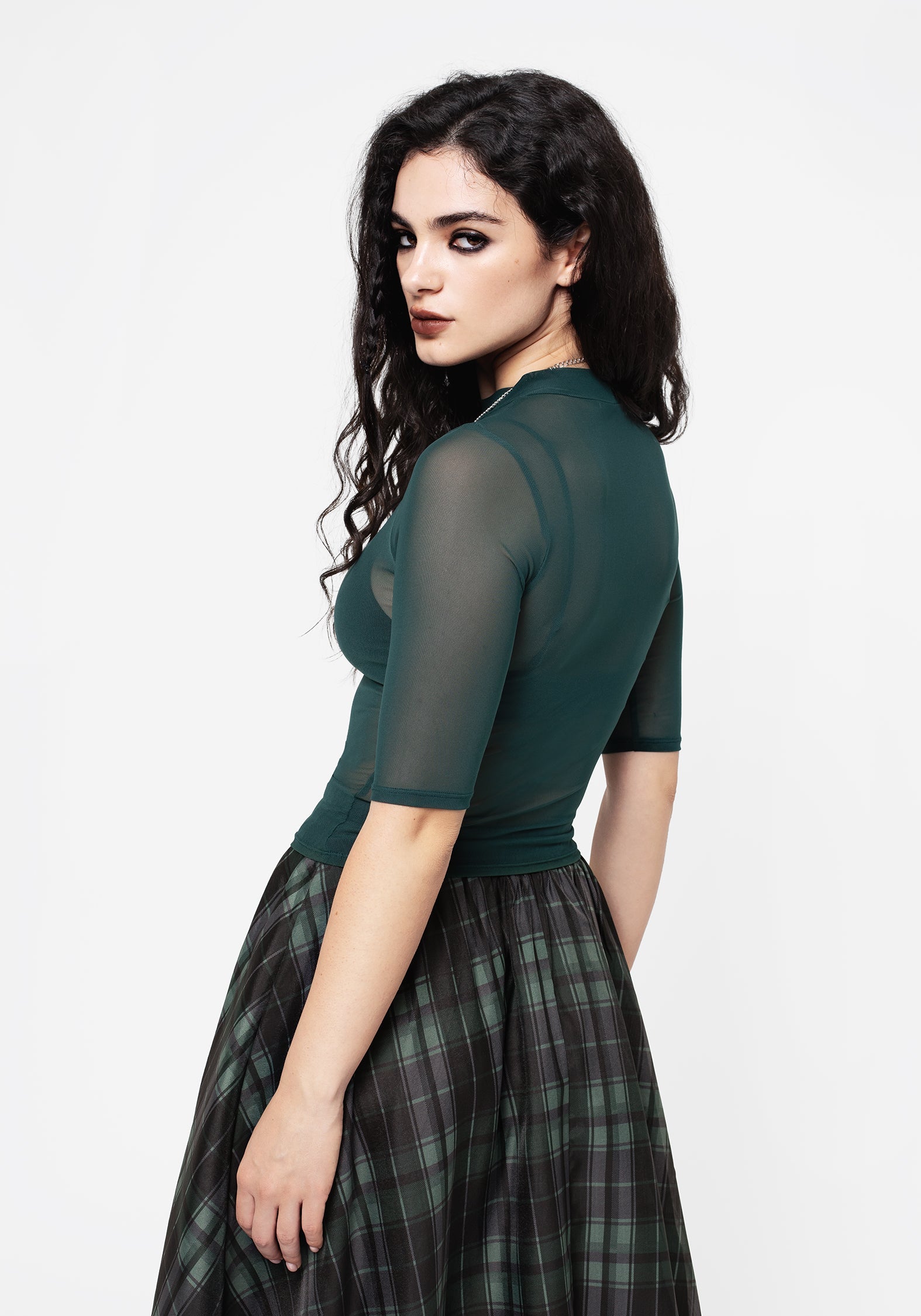Jinx Mesh Kurz Ärmel Top - Grün