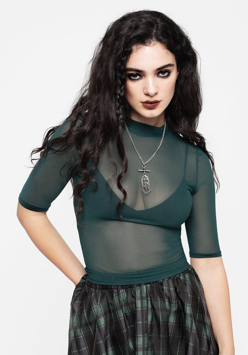 Jinx Mesh Kurz Ärmel Top - Grün