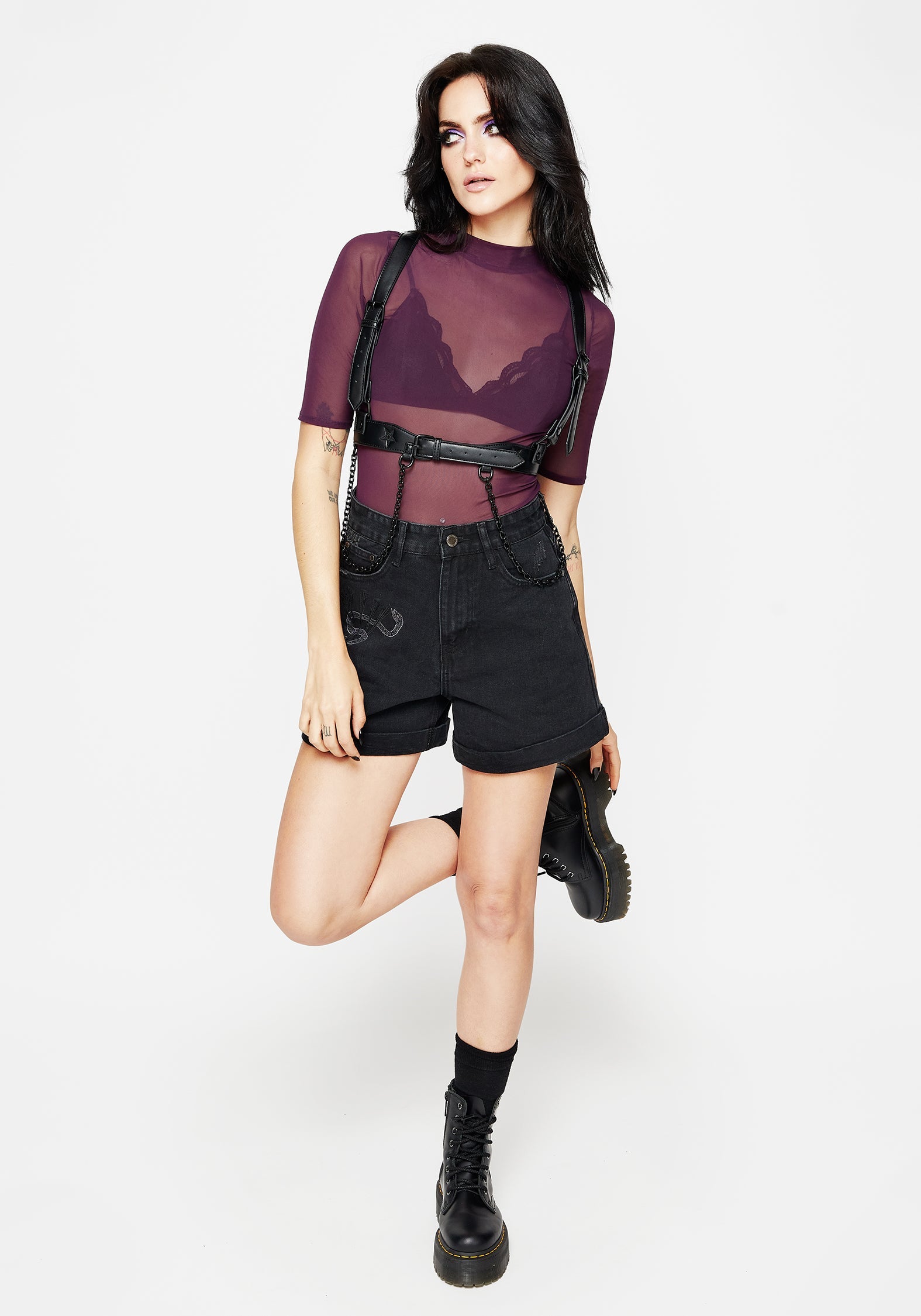 Jinx Mesh Kurz Ärmel Top - Lila