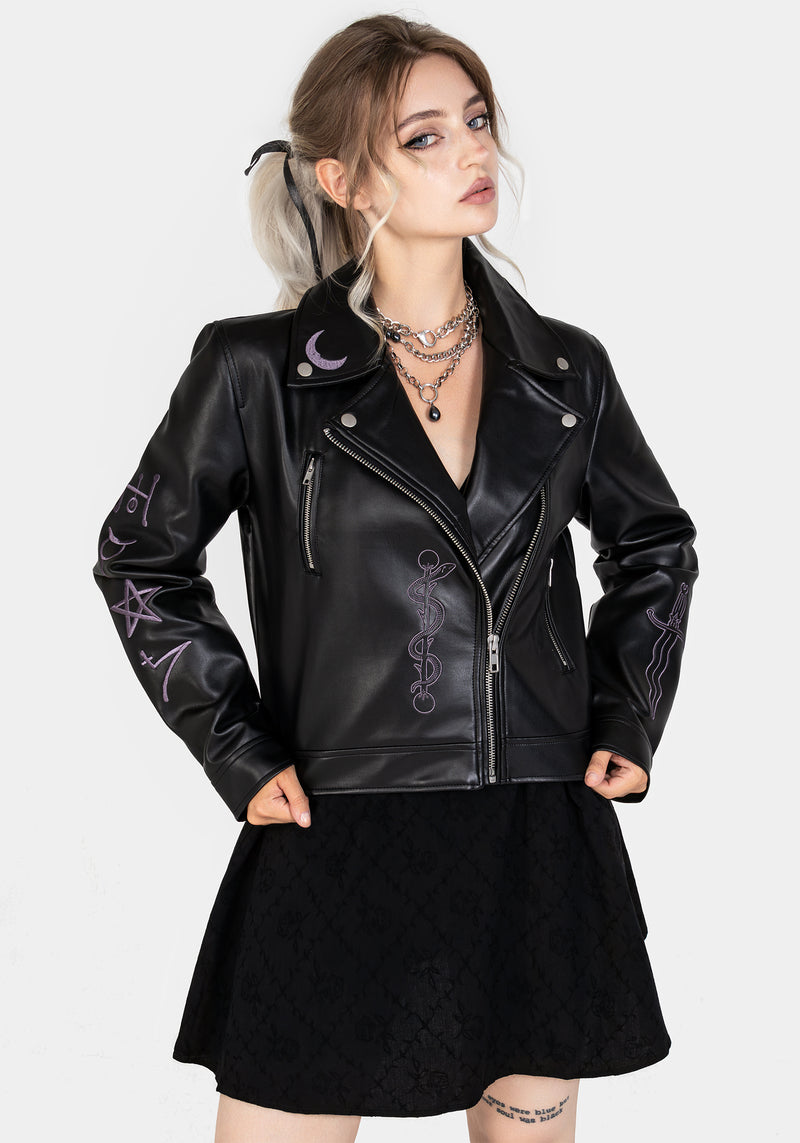 Sigil Bestickt Kunst- Leder Jacke