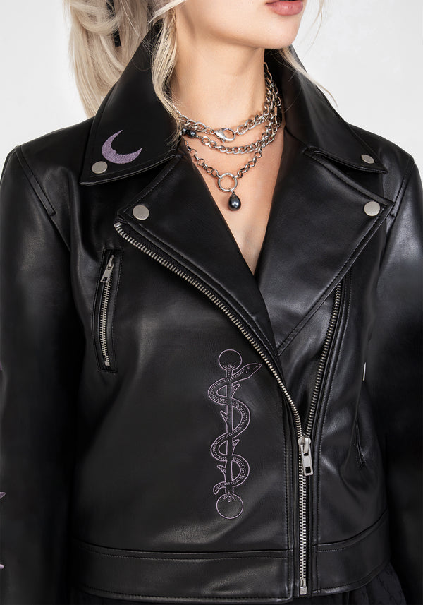 Sigil Bestickt Kunst- Leder Jacke