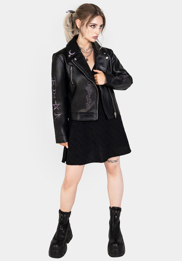 Sigil Bestickt Kunst- Leder Jacke