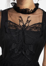 Hysteria Schmetterling Applikation Rüsche Hals Tüll Mini Kleid
