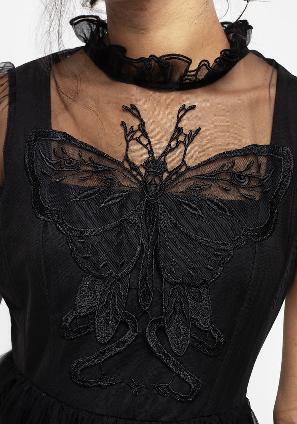 Hysteria Schmetterling Applikation Rüsche Hals Tüll Mini Kleid