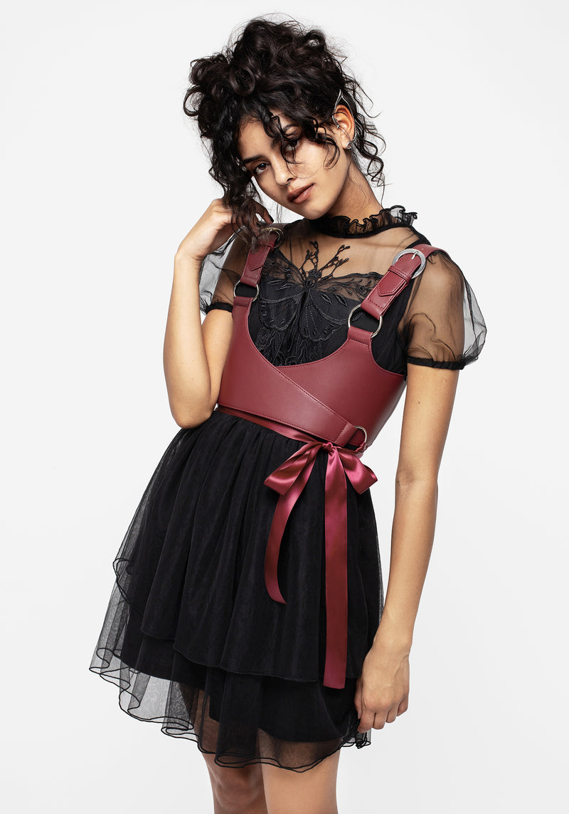 Hysteria Schmetterling Applikation Rüsche Hals Tüll Mini Kleid