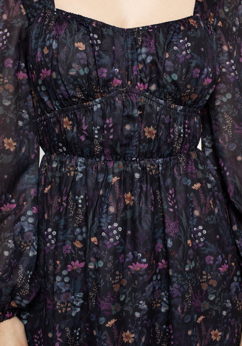 Heliotrope Floral Print Chiffon Mini Dress