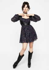 Heliotrope Floral Print Chiffon Mini Dress