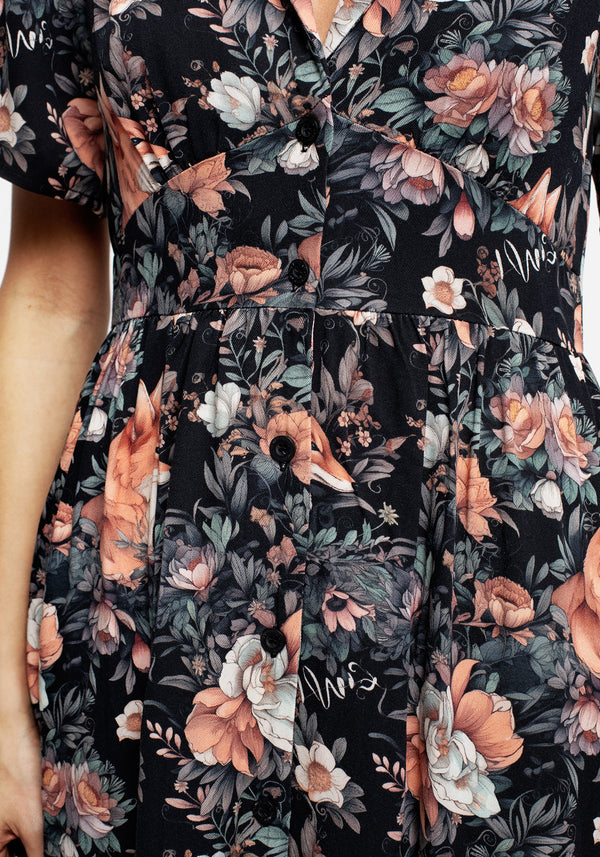 Reynard Fuchs Blumenmuster Druck Midi Hemd Kleid